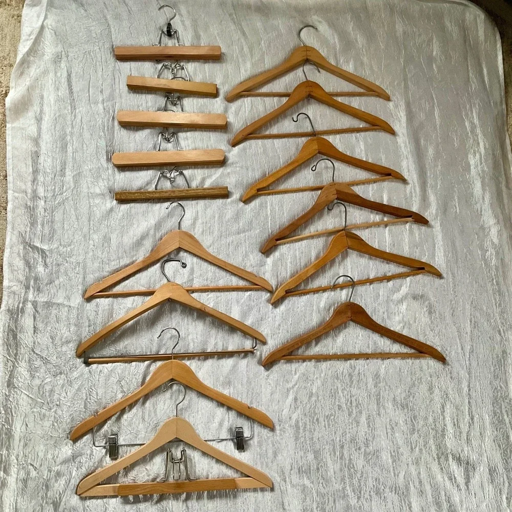 Mixed Lot of 15 Wooden Clothes Hangers‎ Vintage 1 Ripley Clothes Suit Pant Skirt